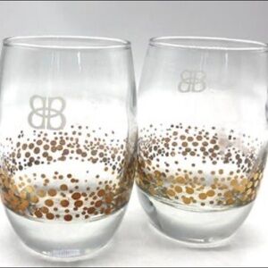 Bailey's Rocks Bar Glass Gold Confetti Dots Heavy Rounded Bottom‎ Lot of 2